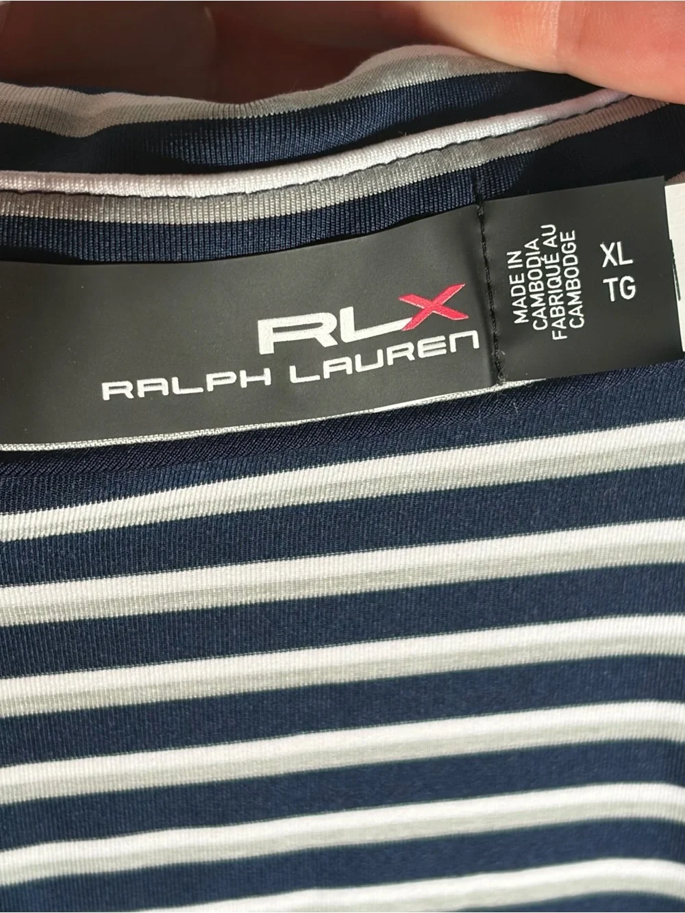 Ralph Lauren RLX Men’s Polo Performance Golf Shirt Navy, Gray, White Stripe XL